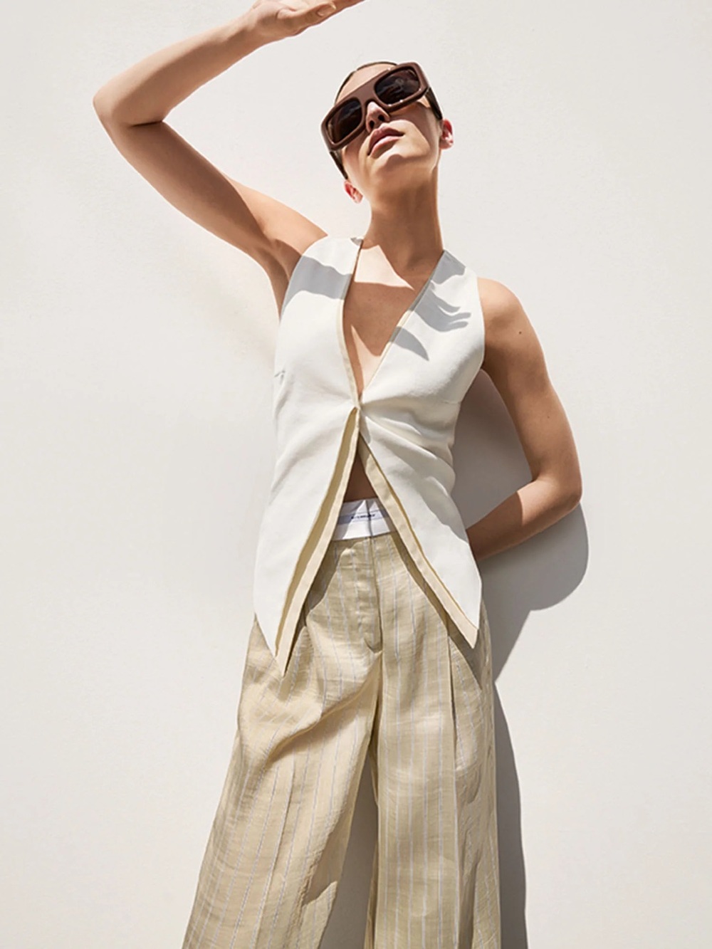 Cambio Anny Pinstripe Waist Band Trouser